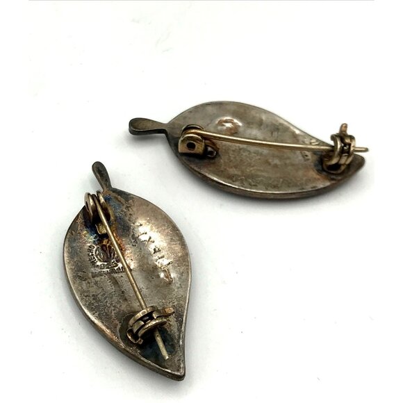 Vintage Leaf Shaped Abalone Shell & Sterling Silver Brooch Set - Picture 5 of 5